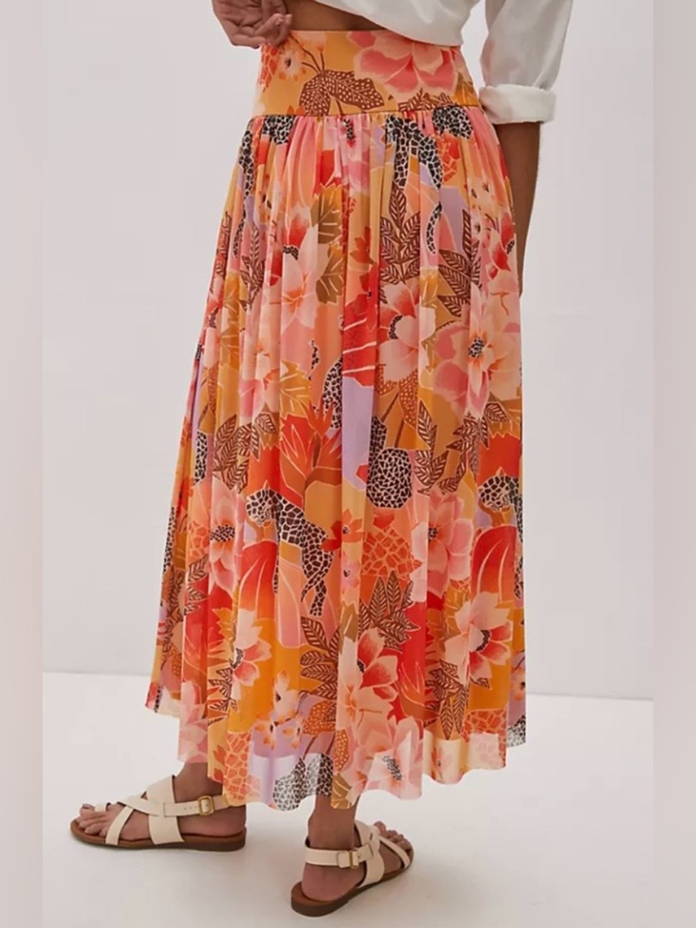 Farm Rio For Anthropologie Womens  Multicolor Floral Animal Print Maxi Skirt